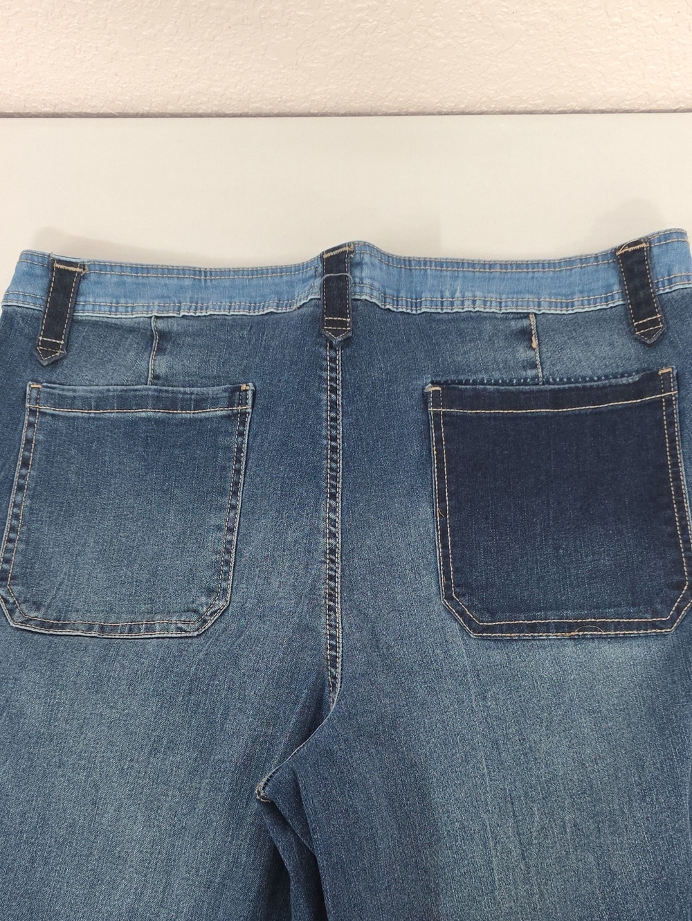 Blue Patchwork Stretch  Mid Rise Straight Denim Jeans Size 20 Plus - Picture 7 of 9
